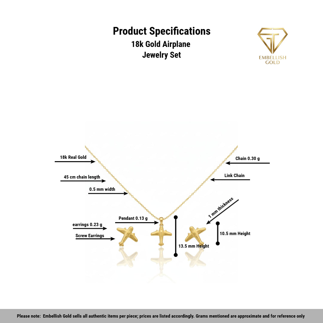 18k Gold Airplane Jewelry Set