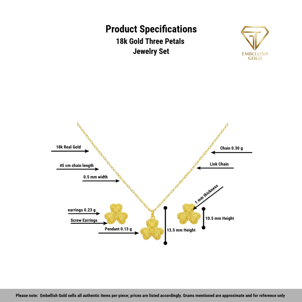 18k Gold Three Petals Jewelry Set
