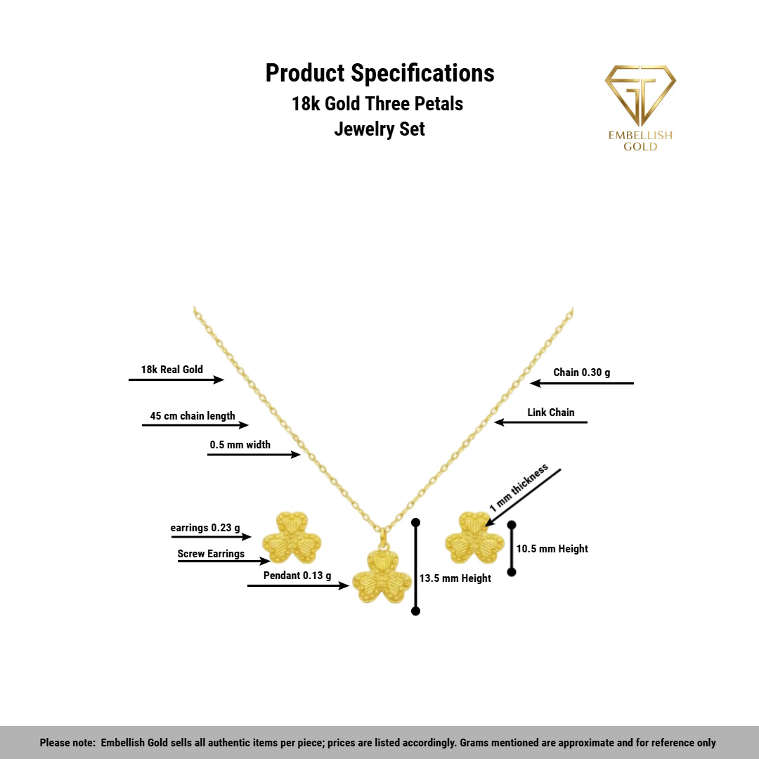 18k Gold Three Petals Jewelry Set