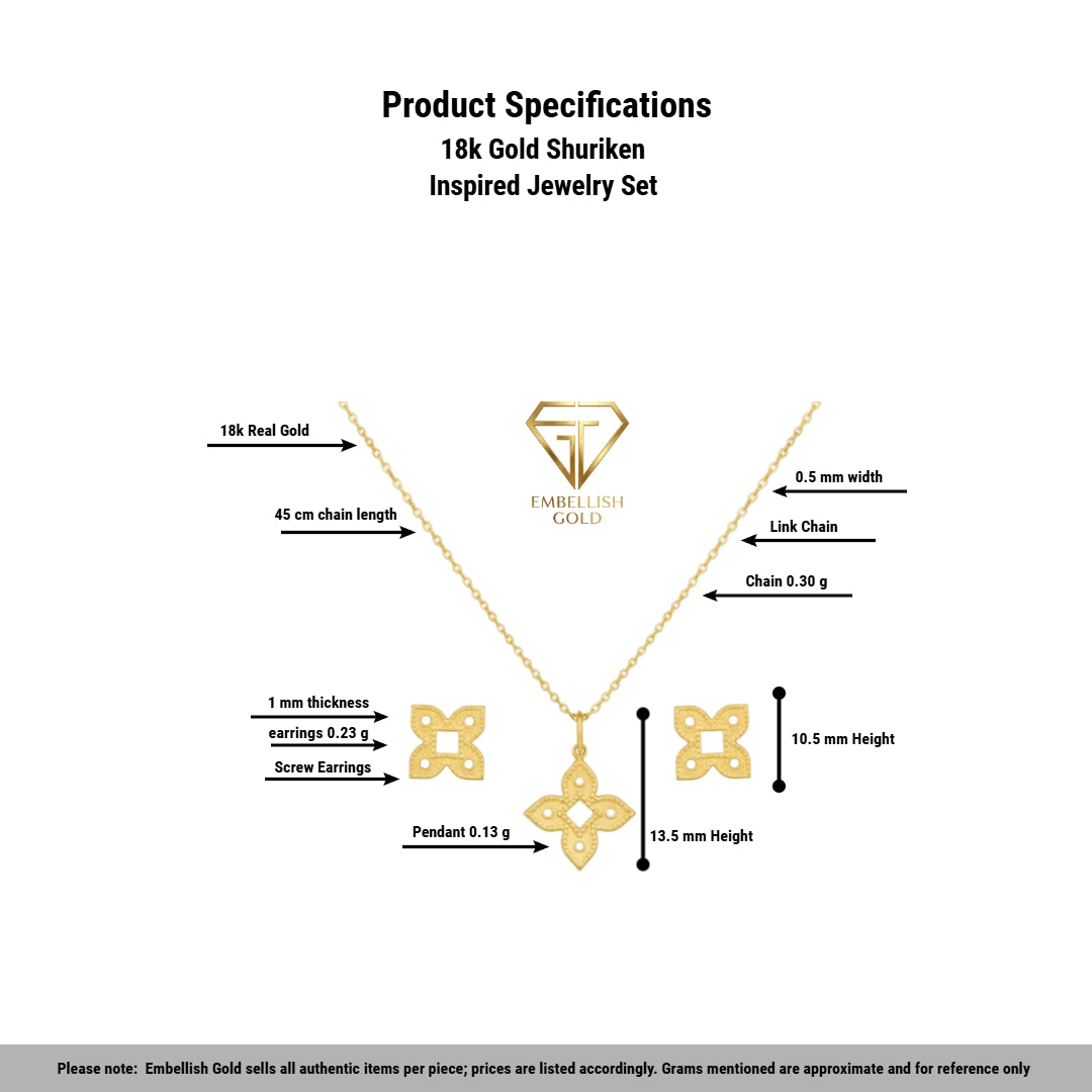 18k Gold Shuriken Inspired Jewelry Set - Best Seller - Embellish Gold Jewelry & Diamond