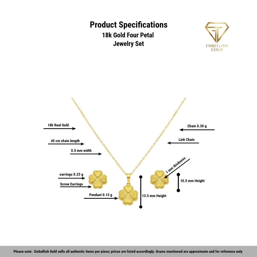 18k Gold Four Petal Jewelry Set