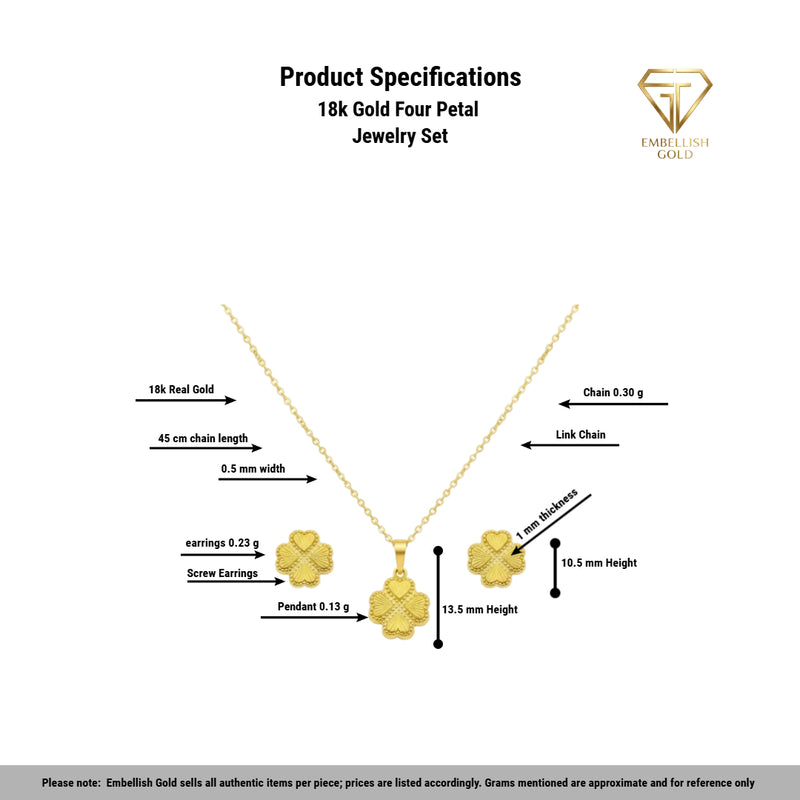 18k Gold Four Petal Jewelry Set - Jewelry Set - Embellish Gold