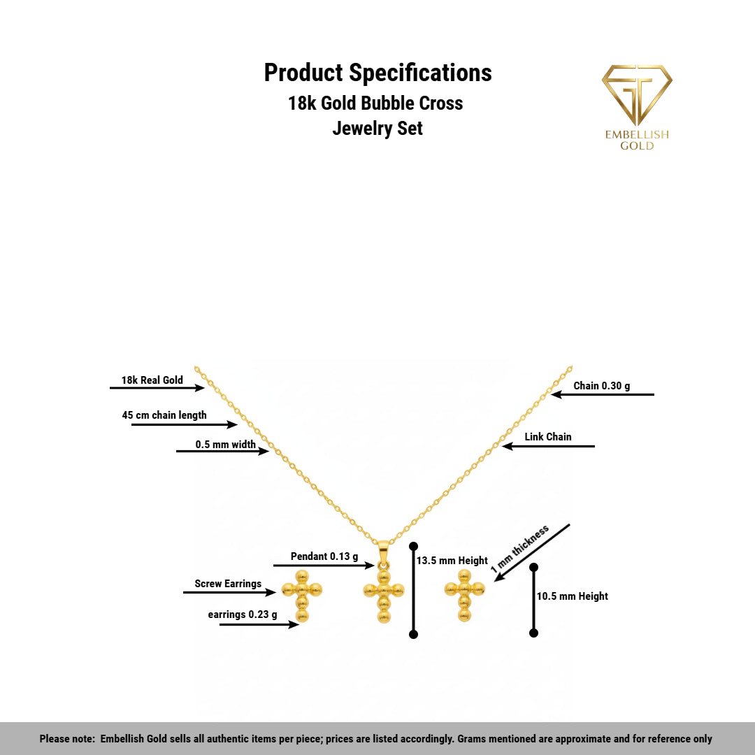 18k Gold Bubble Cross Jewelry Set