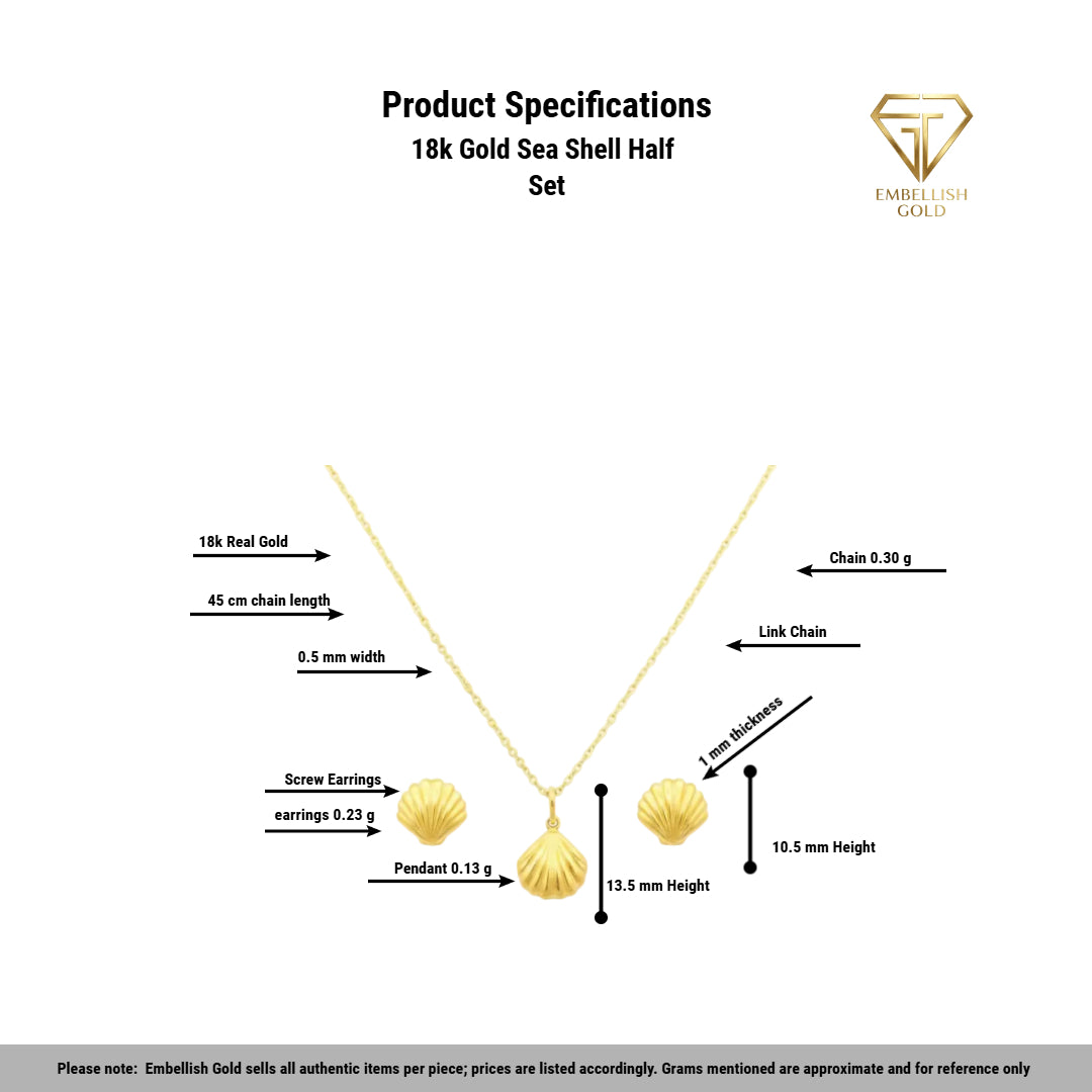 18k Gold Sea Shell Half Set