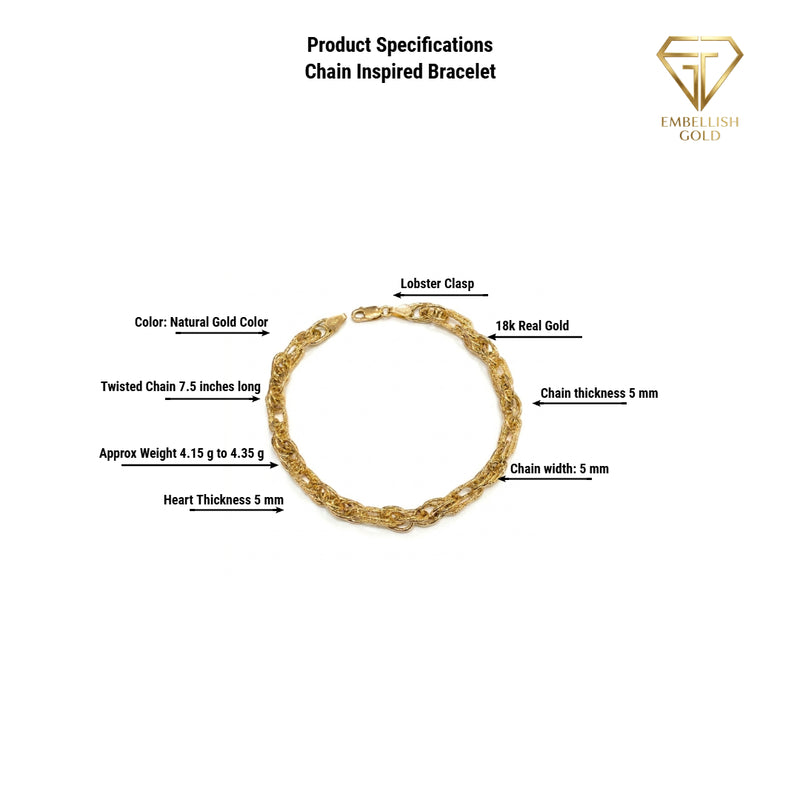 18k Gold Chain Inspired Bracelet - Gold Bracelets - Embellish Gold Jewelry & Diamond