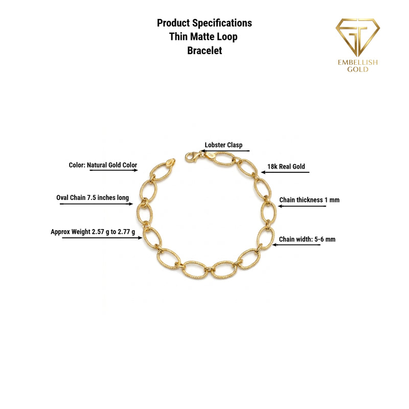 18k Gold Thin Matte Loop Bracelet - Gold Bracelets - Embellish Gold Jewelry & Diamond