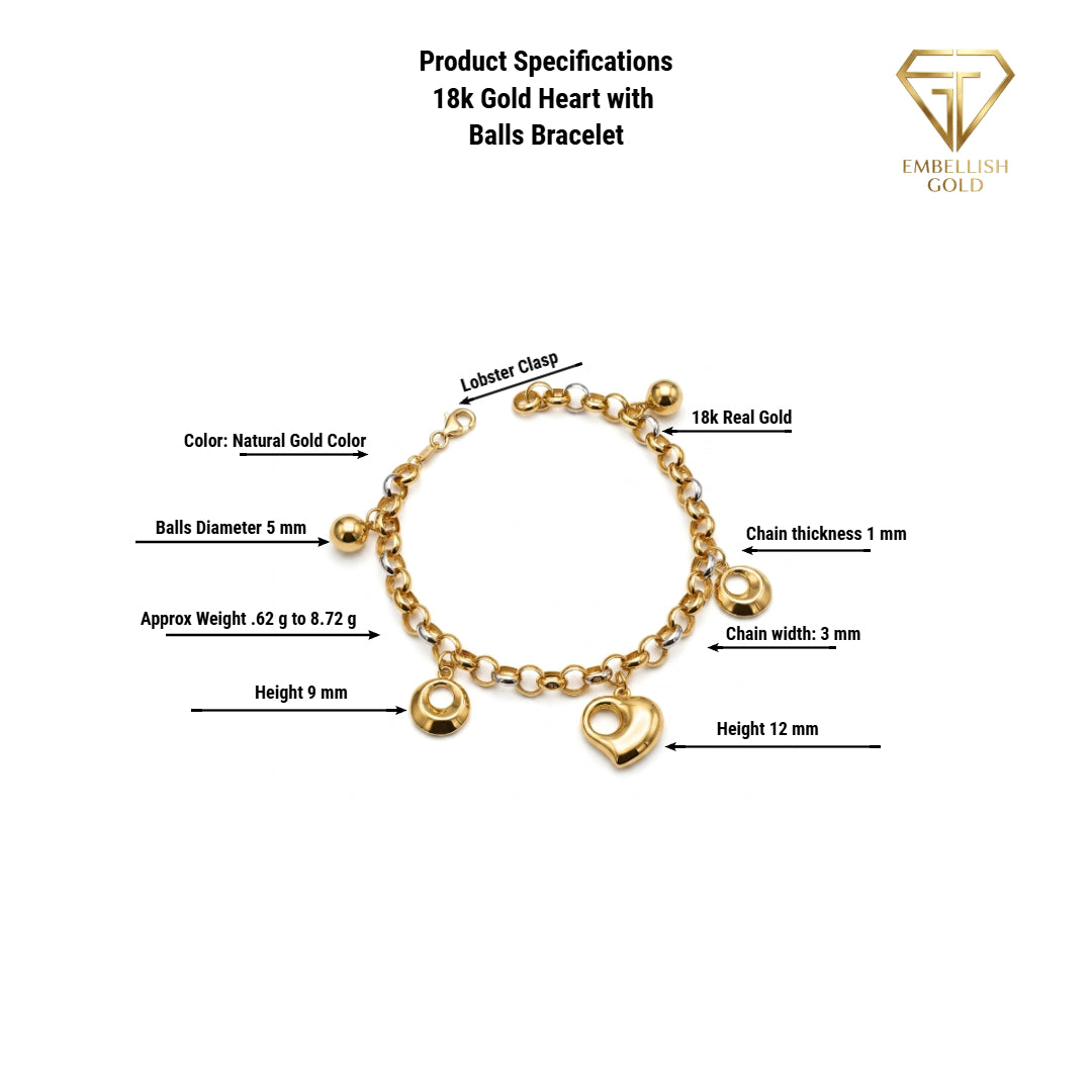 18k Gold Heart Ball Bracelet - ad collection - Embellish Gold Jewelry & Diamond
