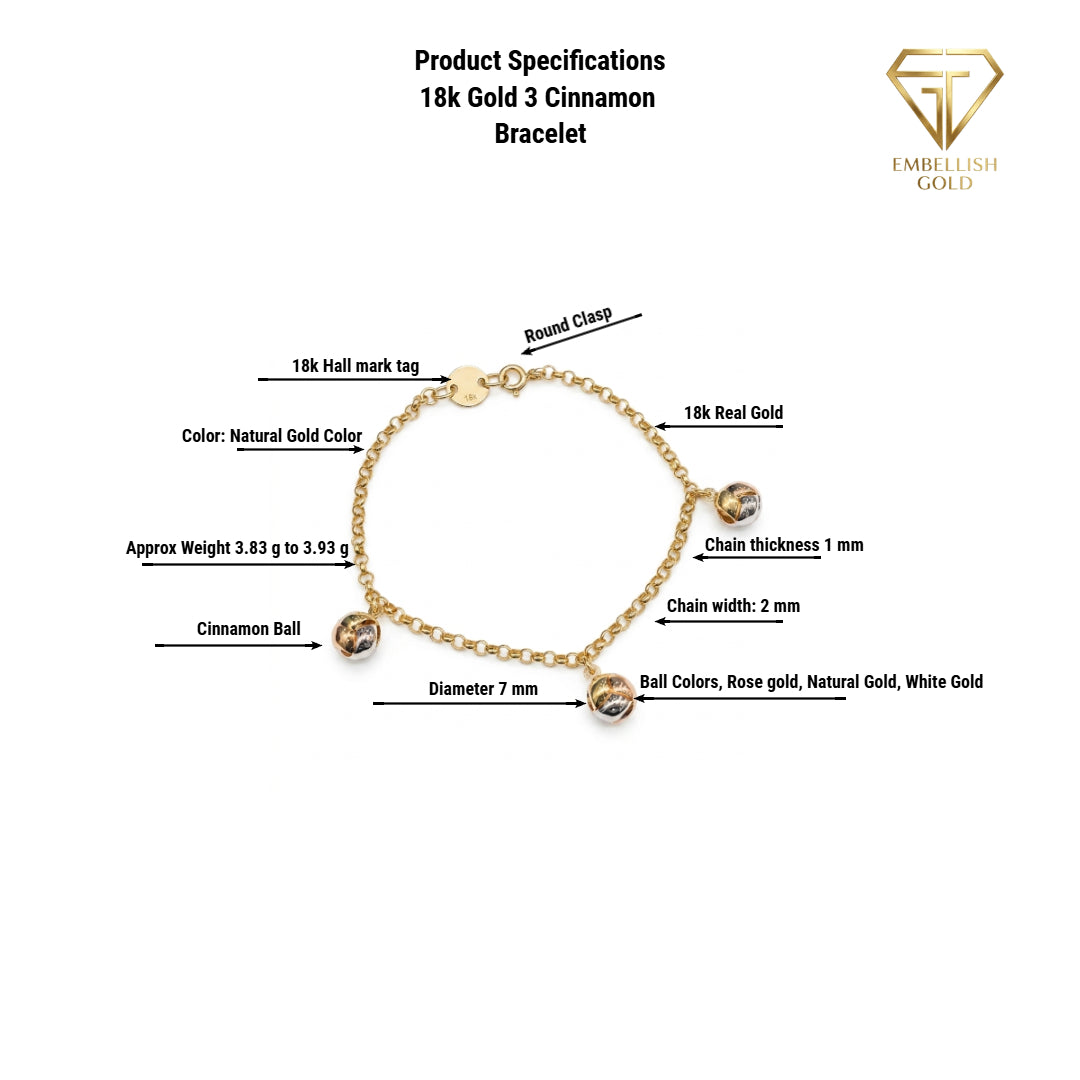 18k Gold 3 Cinnamon Bracelet - ad collection - Embellish Gold Jewelry & Diamond