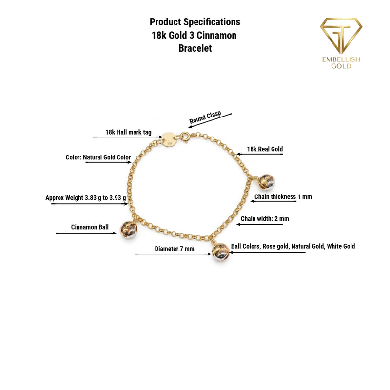 18k Gold 3 Cinnamon Bracelet - Gold Bracelets - Embellish Gold Jewelry & Diamond