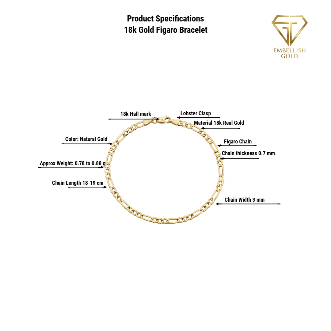 18k Gold Light Figaro Bracelet - ad collection - Embellish Gold Jewelry & Diamond