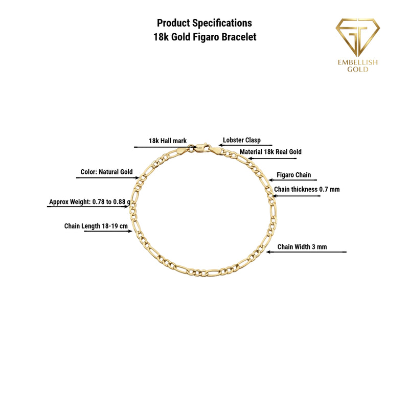 18k Gold Light Figaro Bracelet - ad collection - Embellish Gold Jewelry & Diamond