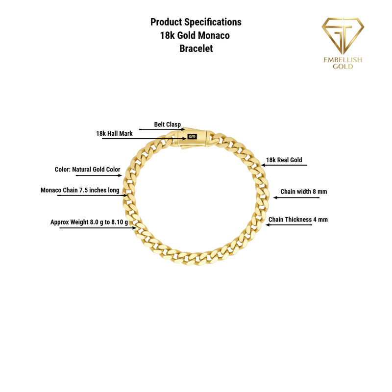 18k Gold Monaco Bracelet - 18k Gold Bracelet - Embellish Gold Jewelry & Diamond