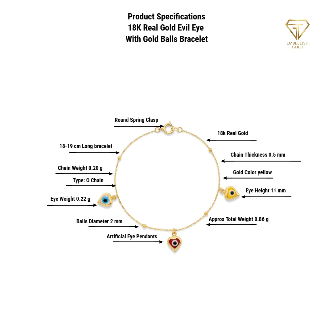 عين الشر من الذهب الحقيقي عيار 18 قيراط مع سوار كرات ذهبية - إطلاق جديد - Embellish Gold