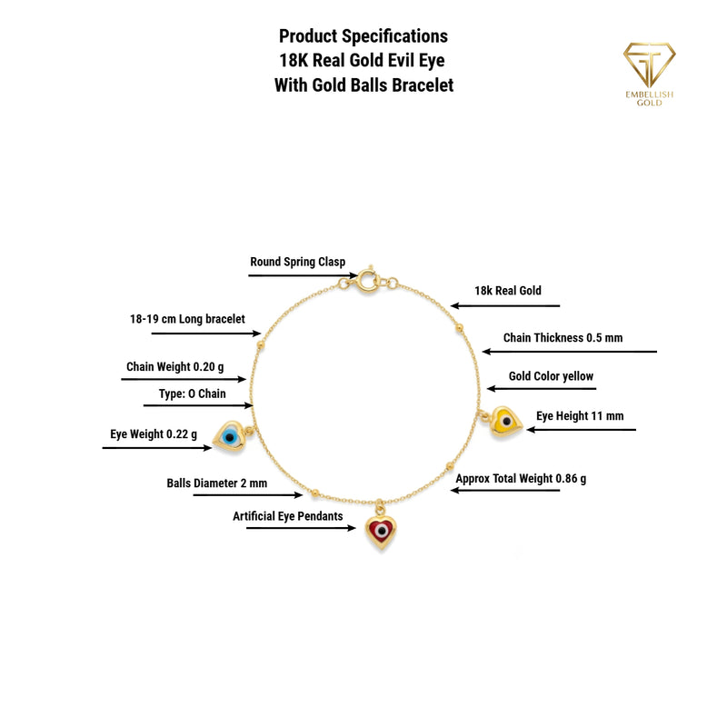 18K Real Gold Evil Eye With Gold Balls Bracelet - Gold Bracelets - Embellish Gold