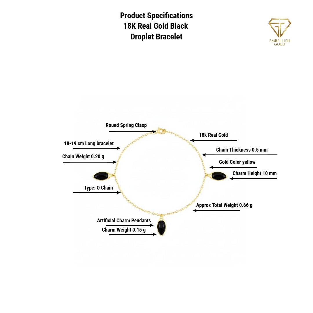 سوار قطرات سوداء من الذهب الحقيقي عيار 18 قيراط - إطلاق جديد - Embellish Gold