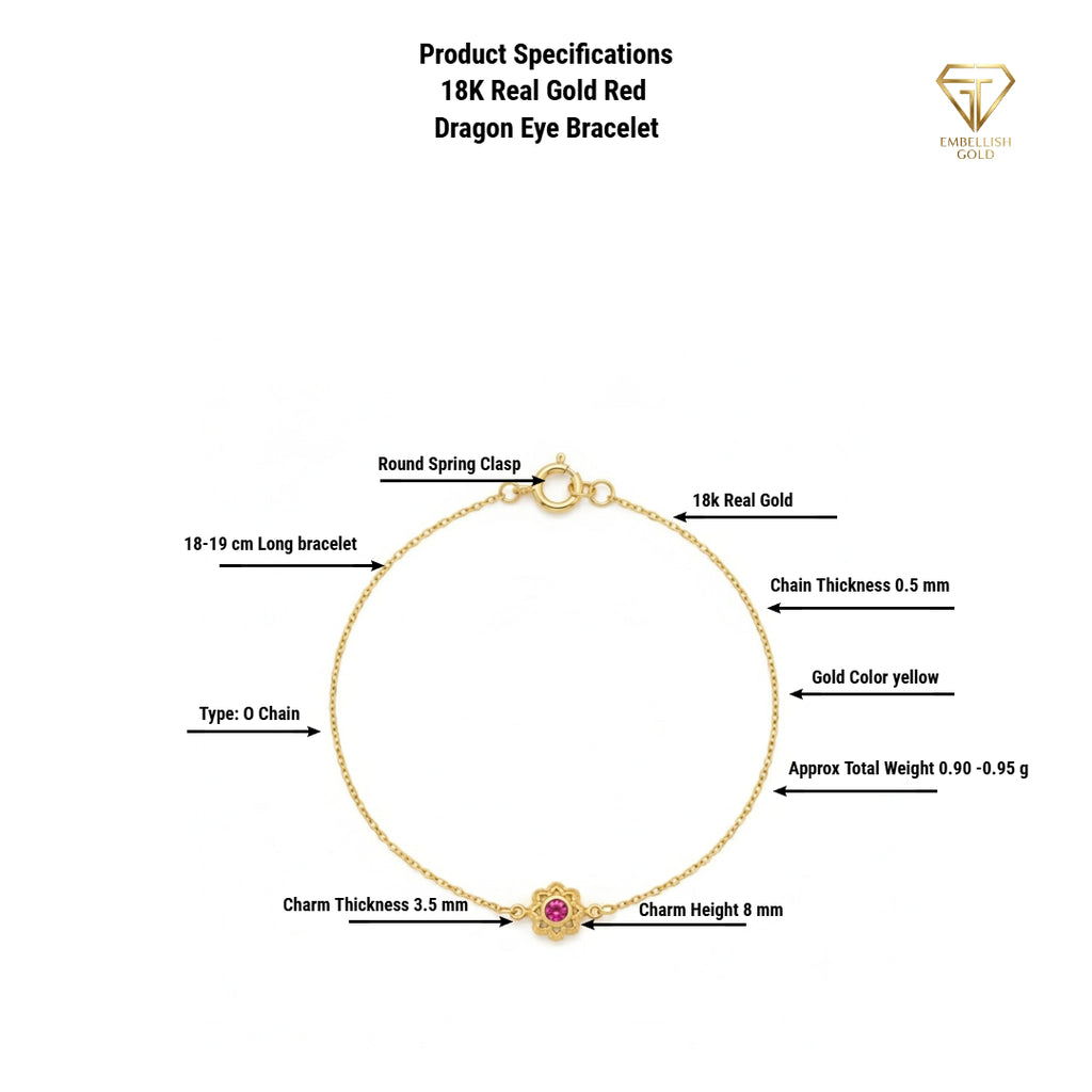 18K Real Gold Red Dragon Eye Bracelet