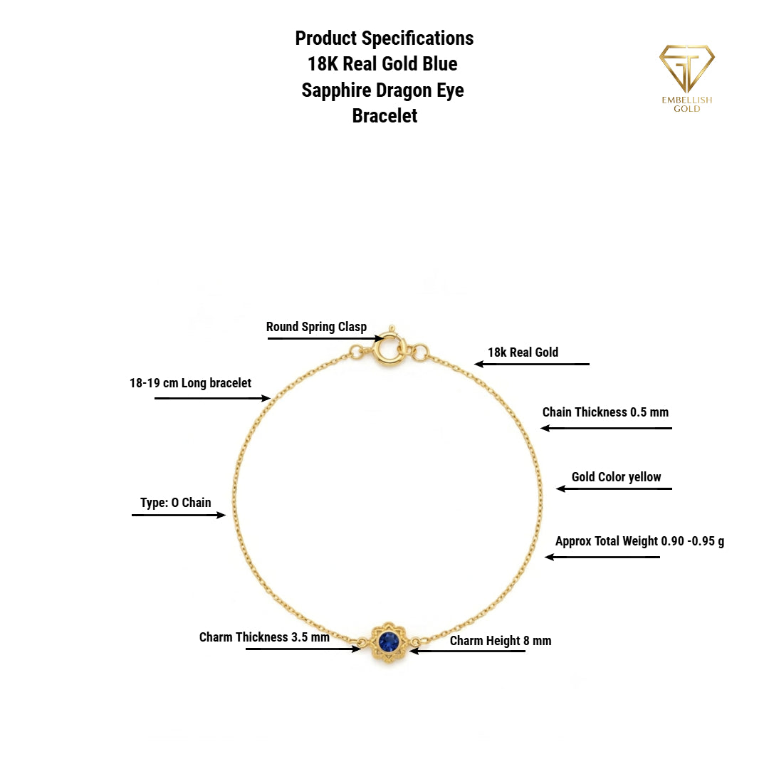 سوار عين التنين من الذهب الحقيقي عيار 18 قيراطًا والياقوت الأزرق - إطلاق جديد - embelishgold