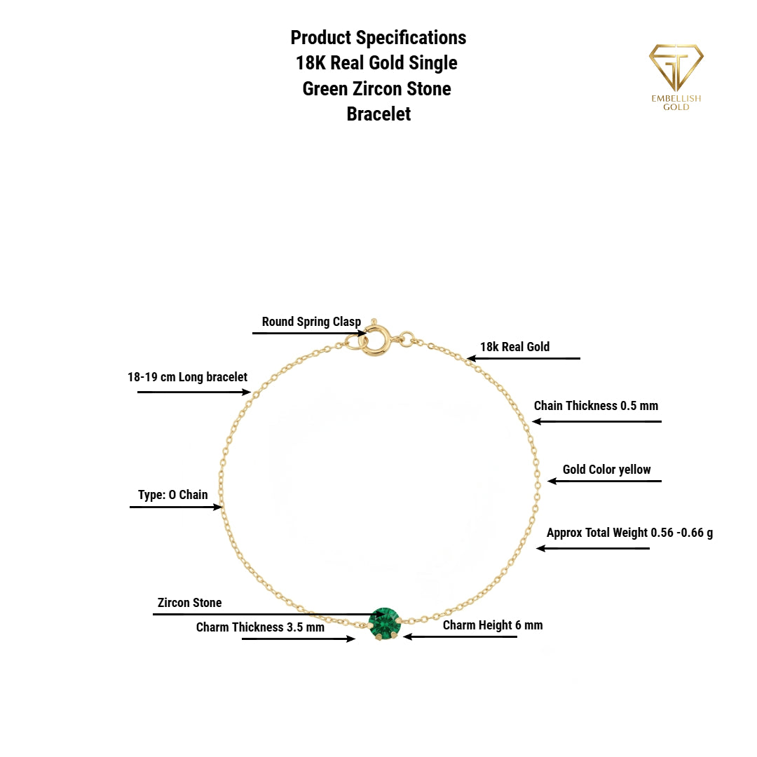 سوار من الذهب الحقيقي عيار 18 قيراط بحجر الزركون الأخضر - إطلاق جديد - Embellish Gold Jewelry & Diamond