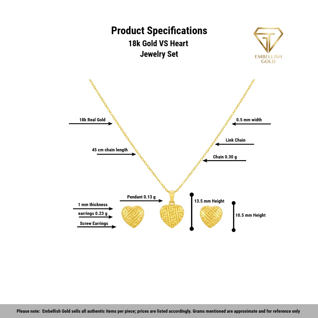 18k Gold VS Heart Jewelry Set - ad collection - Embellish Gold