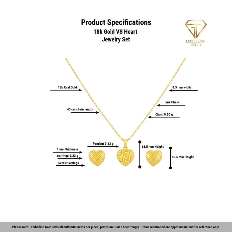 18k Gold VS Heart Jewelry Set - Jewelry Set - Embellish Gold