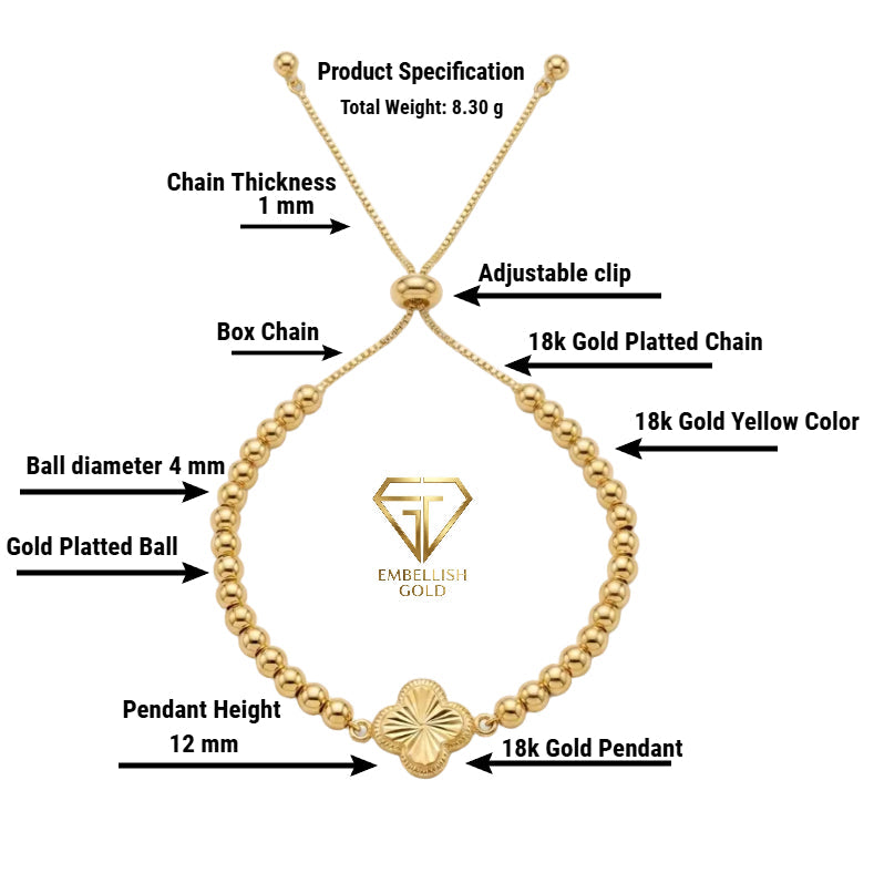 18k Gold Clove pendant with balls bracelet - 18k Gold Bracelet - Embellish Gold Jewelry & Diamond
