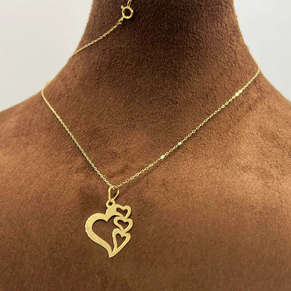 18K Saudi Gold 4 Heart Pendant Necklace Style 101 - 18k Gold Necklace - Embellish Gold
