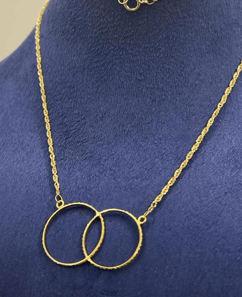 18k Real Gold Linked Two Ring Necklace 139