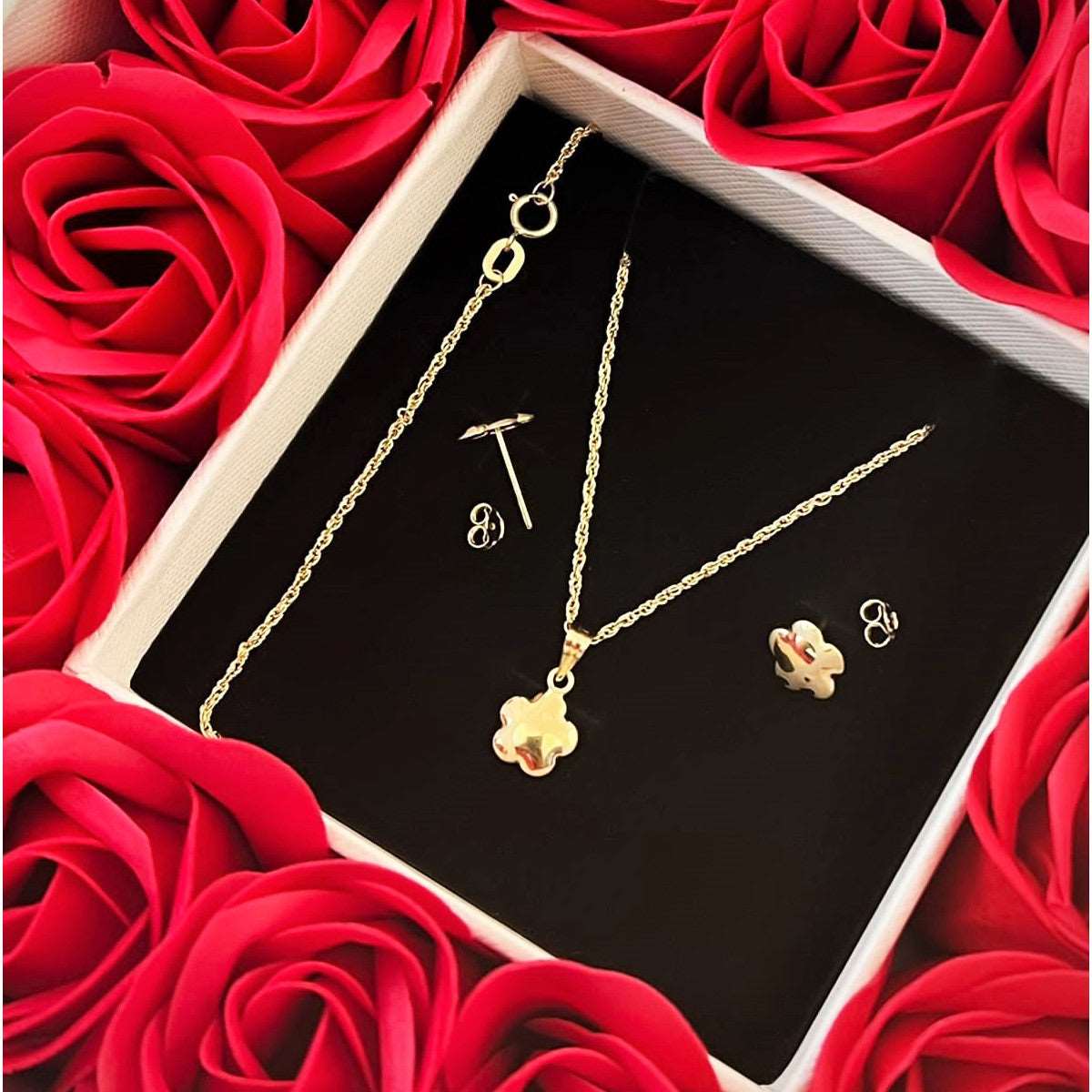 18k Real Gold Flower Earring With Necklace 004
