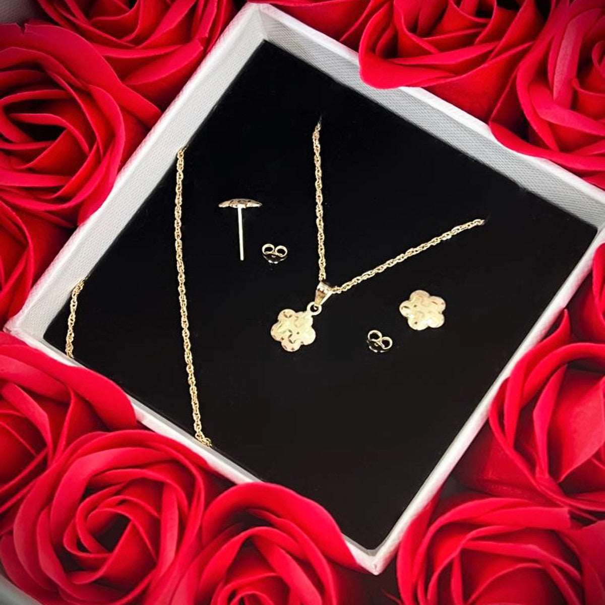 18k Real Saudi Gold Flower Earrings And Necklace Set 007