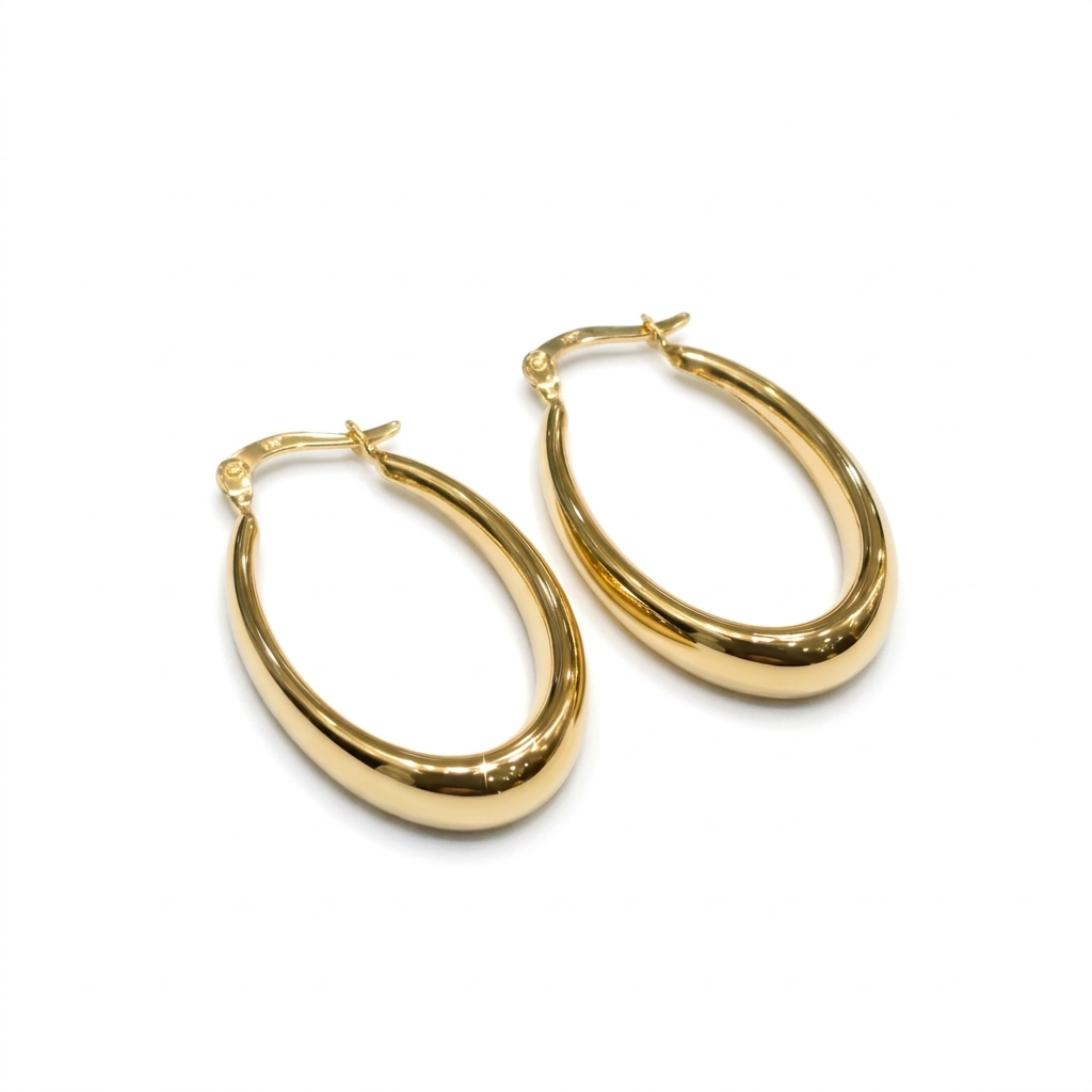 18k Gold Shiny Oval Loop Earrings - 18k Gold Earrings - Embellish Gold Jewelry & Diamond