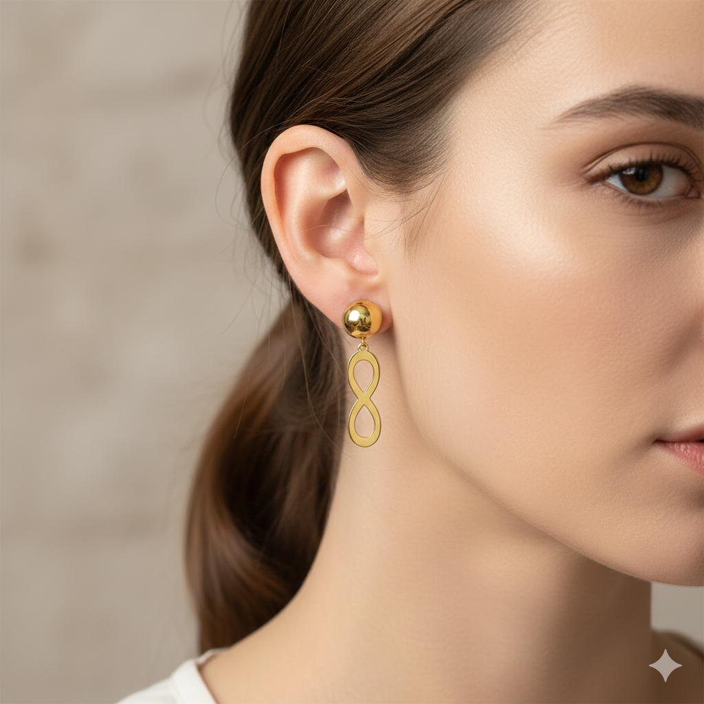 18K Real Gold Infinity Earrings
