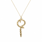 Gold necklace with a unique pendant on a white background