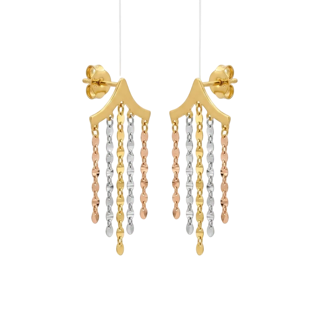 18k Gold Tri-color Hanging Chain Earrings