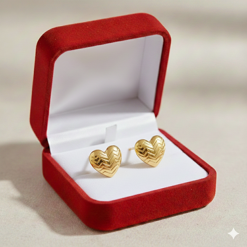 18k Gold Line Heart Screw Earrings - 18k Gold Earrings - Embellish Gold