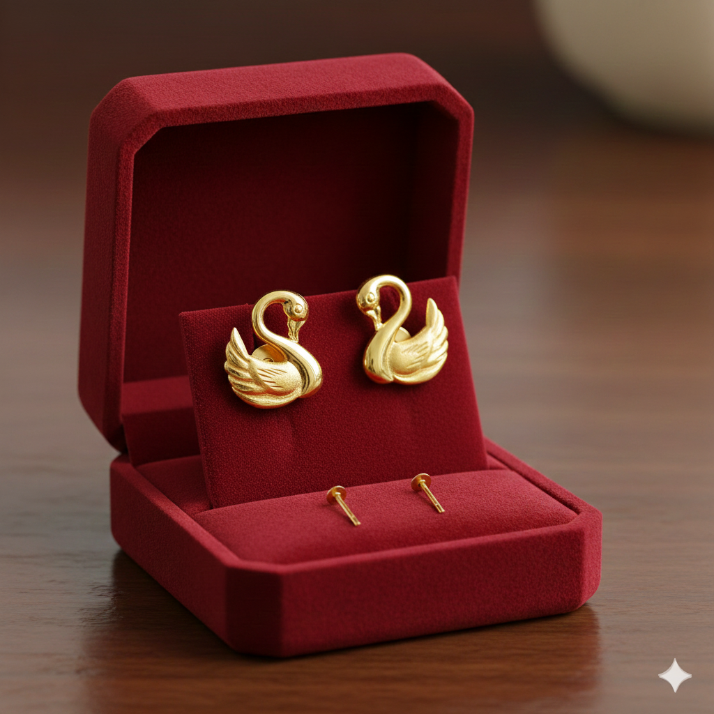 18K Real Gold Swan Earrings