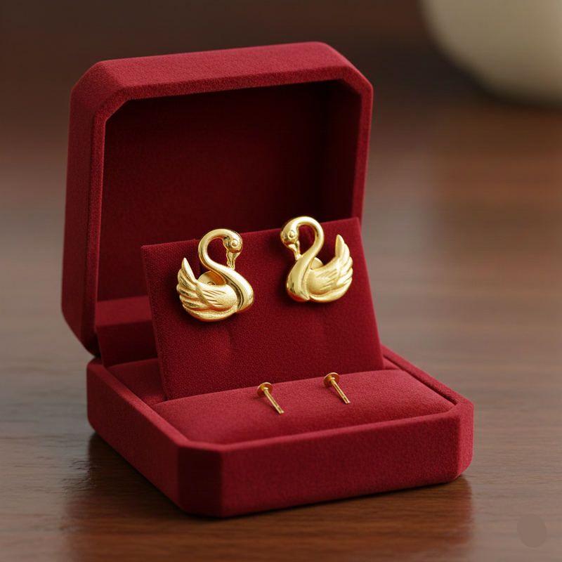 18K Real Gold Swan Earrings - 18k Gold Earrings - Embellish Gold