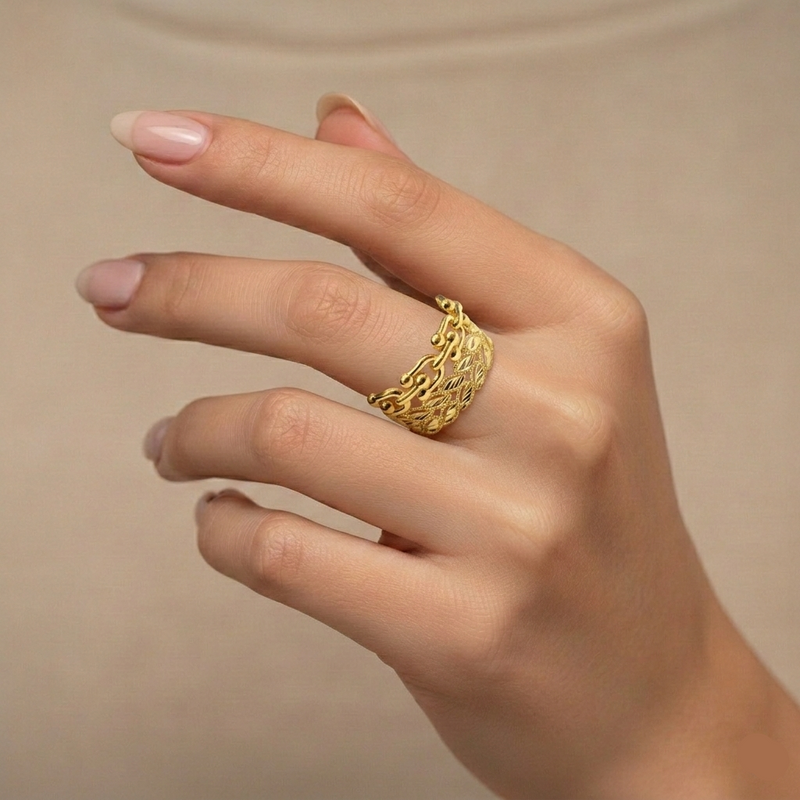 18k Gold Leaf Tiffany Ring - 18k Gold Ring - Embellish Gold Jewelry & Diamond