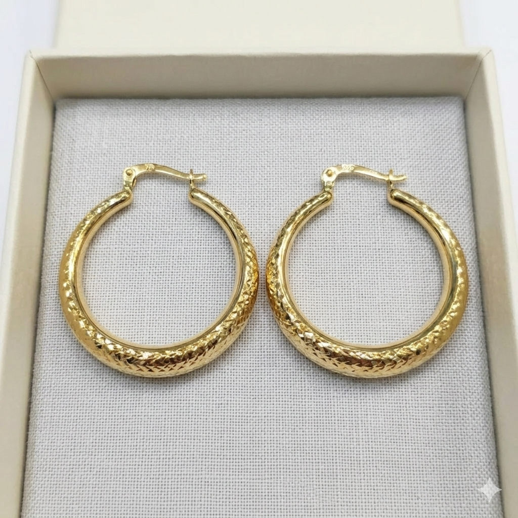 18k Gold Snake Skin Loop Earrings