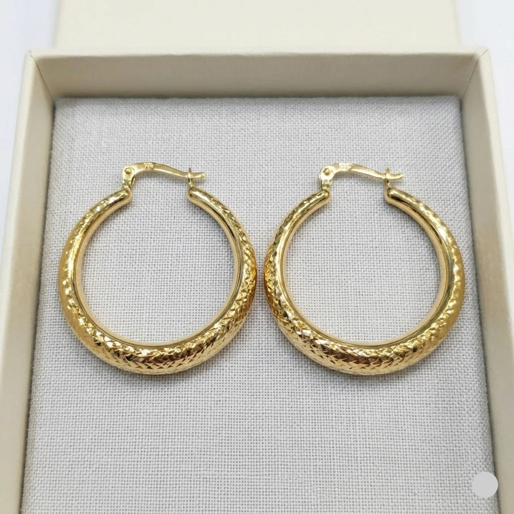 18k Gold Snake Skin Loop Earrings - 18k Gold Earrings - Embellish Gold Jewelry & Diamond