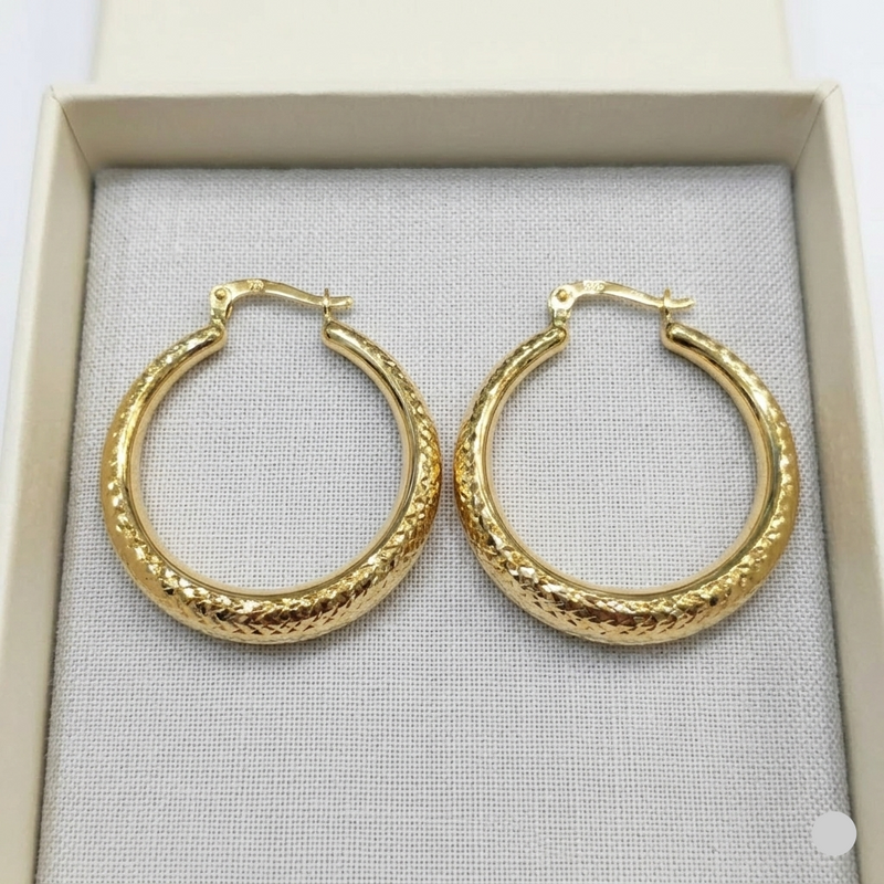 18k Gold Snake Skin Loop Earrings - 18k Gold Earrings - Embellish Gold Jewelry & Diamond