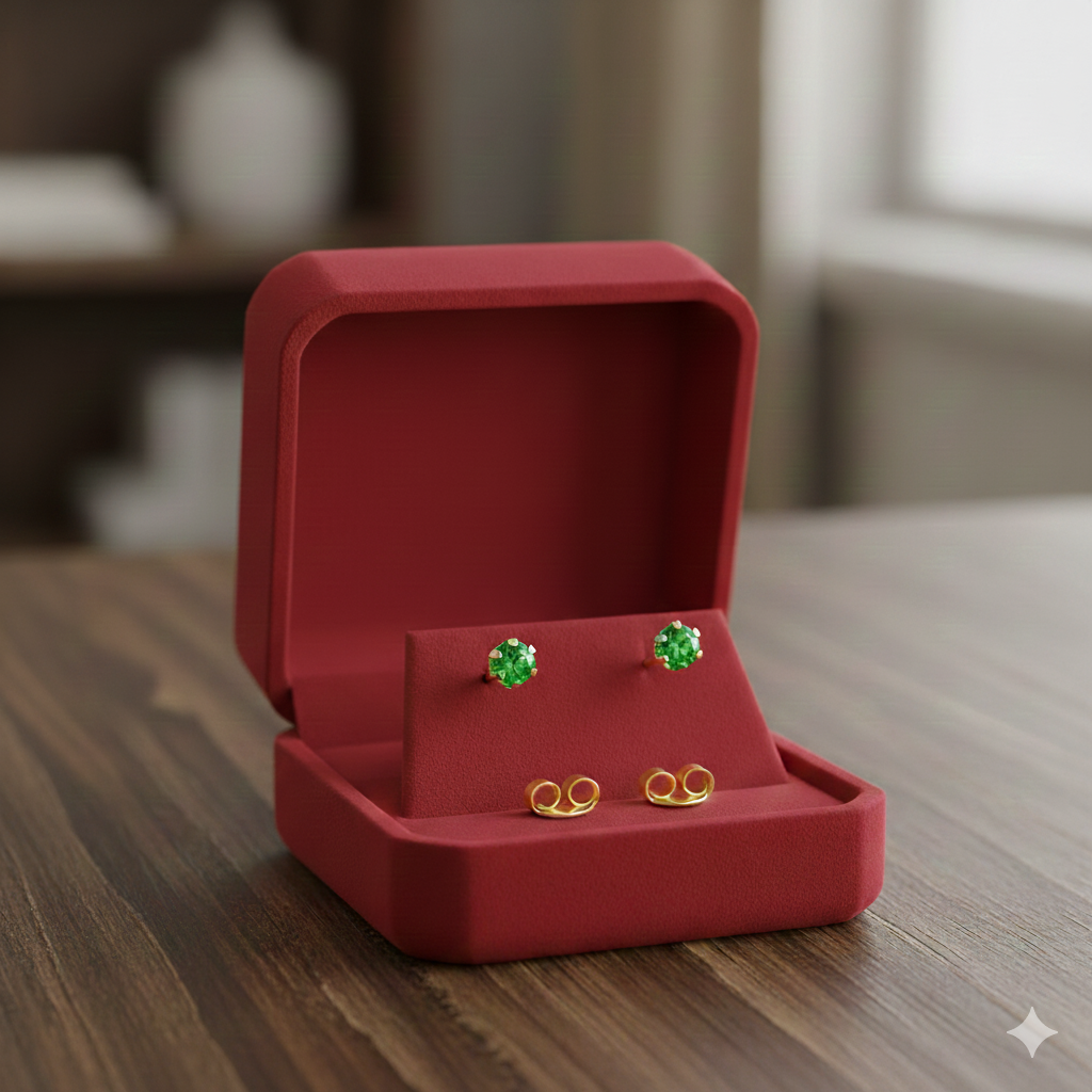 أقراط من حجر الزركون الأخضر من الذهب الحقيقي عيار 18 قيراط 1.45