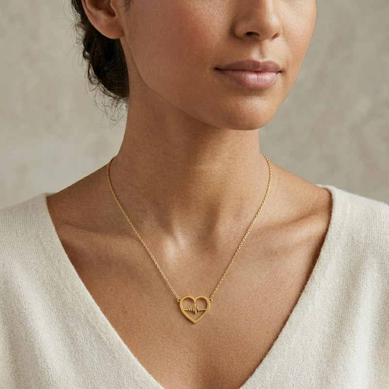 18k Gold Heart with Beat Necklace - مجموعة احتفالية - Embellish Gold Jewelry & Diamond