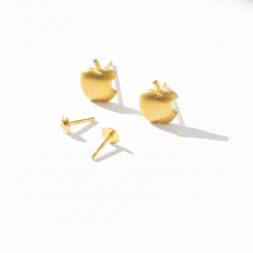 18K Real Gold Apple Earrings