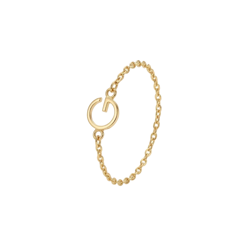 Gold bracelet with a chain design on a white background