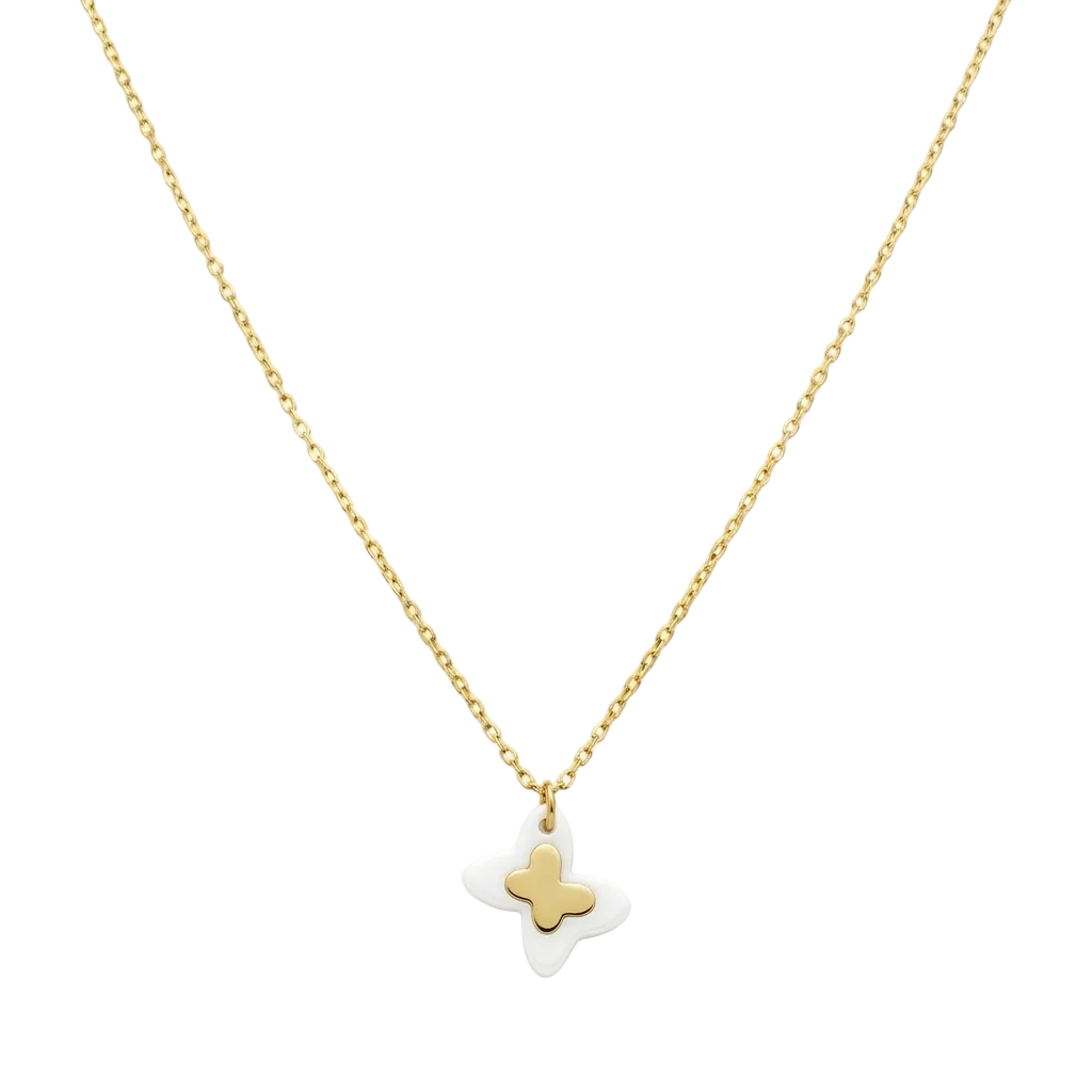 18k Gold Mother of Pearl Butterfly Necklace - 18k Gold Necklace - Embellish Gold Jewelry & Diamond