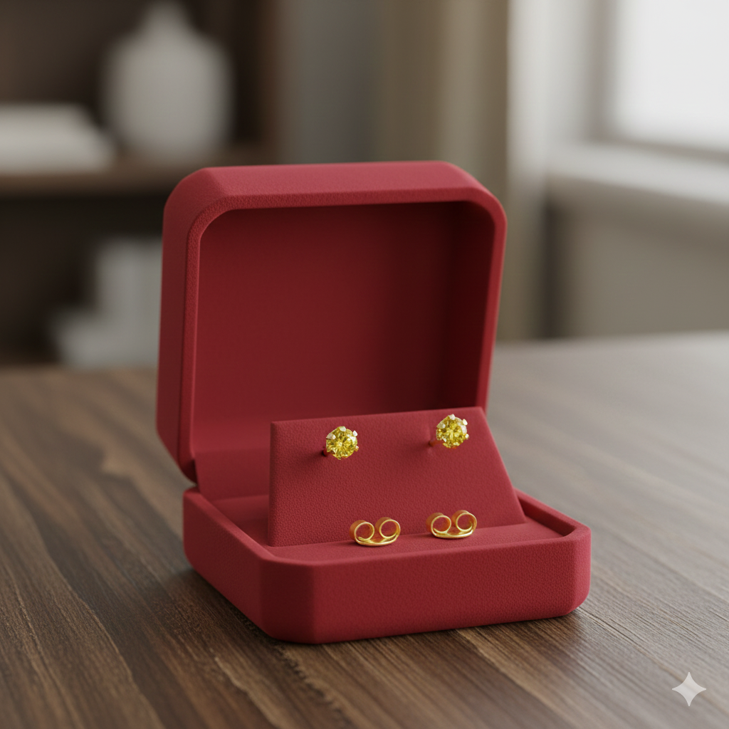 أقراط من حجر الزركون الأصفر من الذهب الحقيقي عيار 18 قيراط 1.46