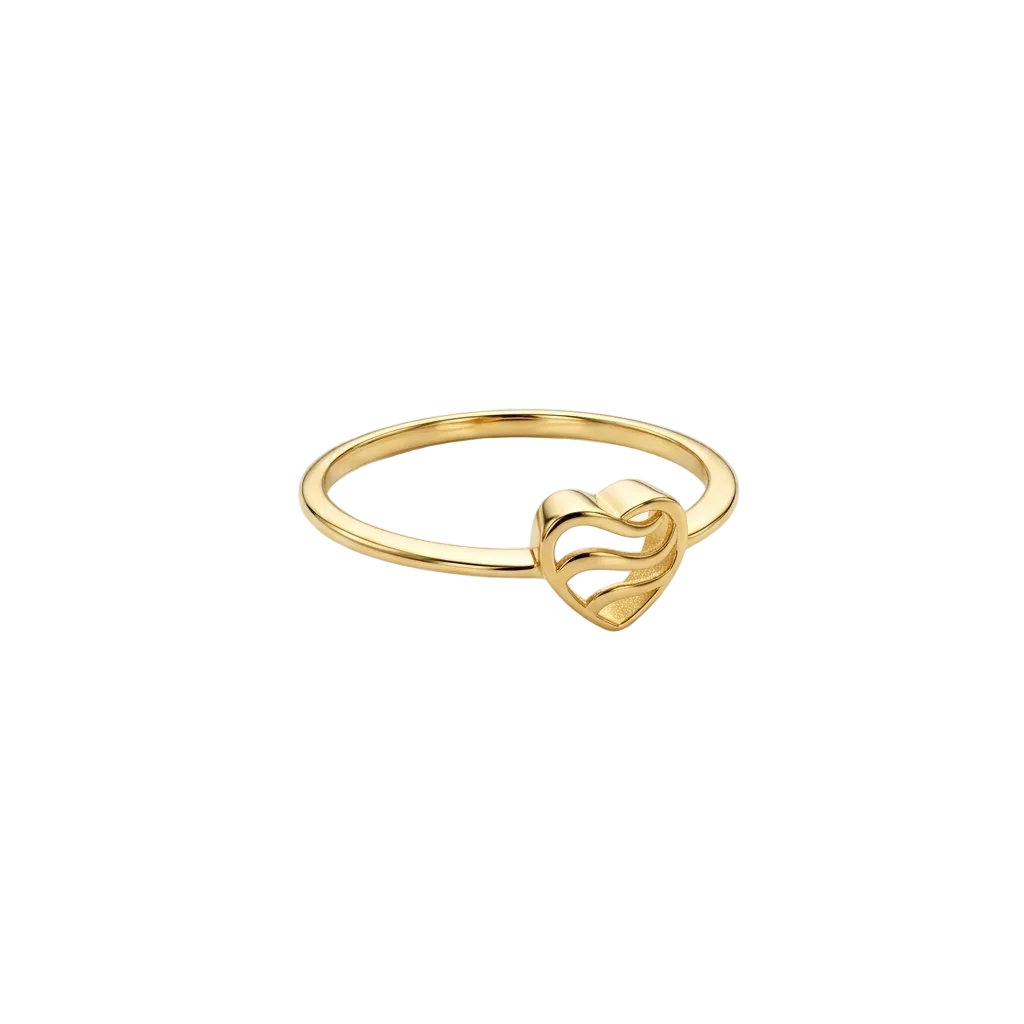 18k Gold Heart with Wavy Line Ring - 18k Gold Ring - Embellish Gold Jewelry & Diamond