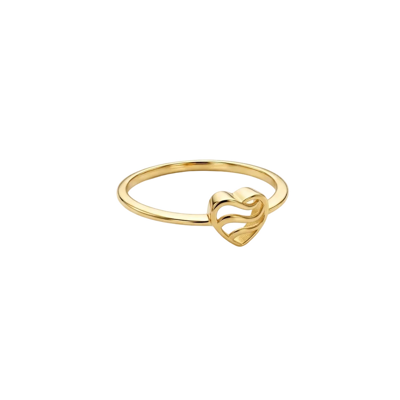 18k Gold Heart with Wavy Line Ring - 18k Gold Ring - Embellish Gold Jewelry & Diamond