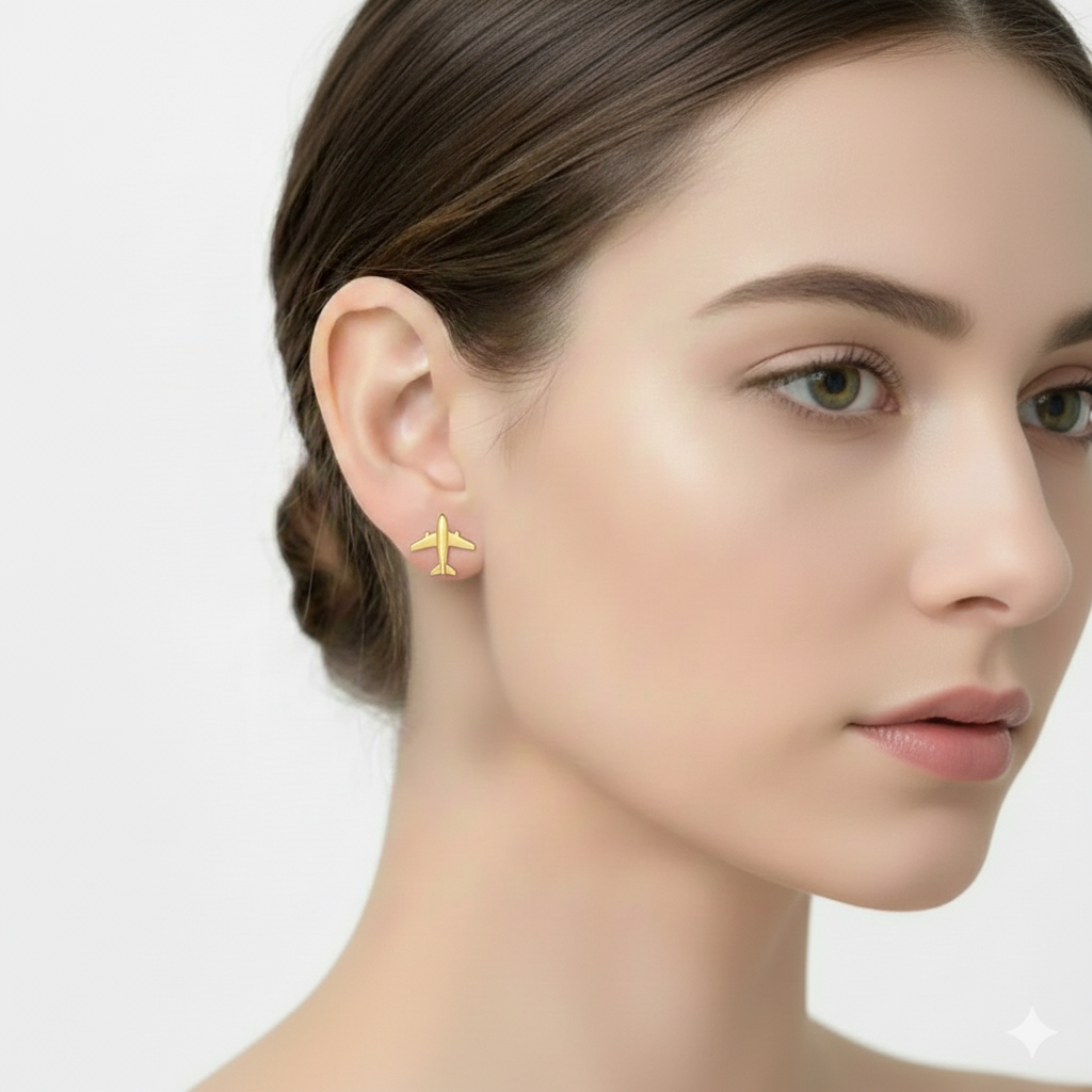 18k Gold Airplane Screw Earrings