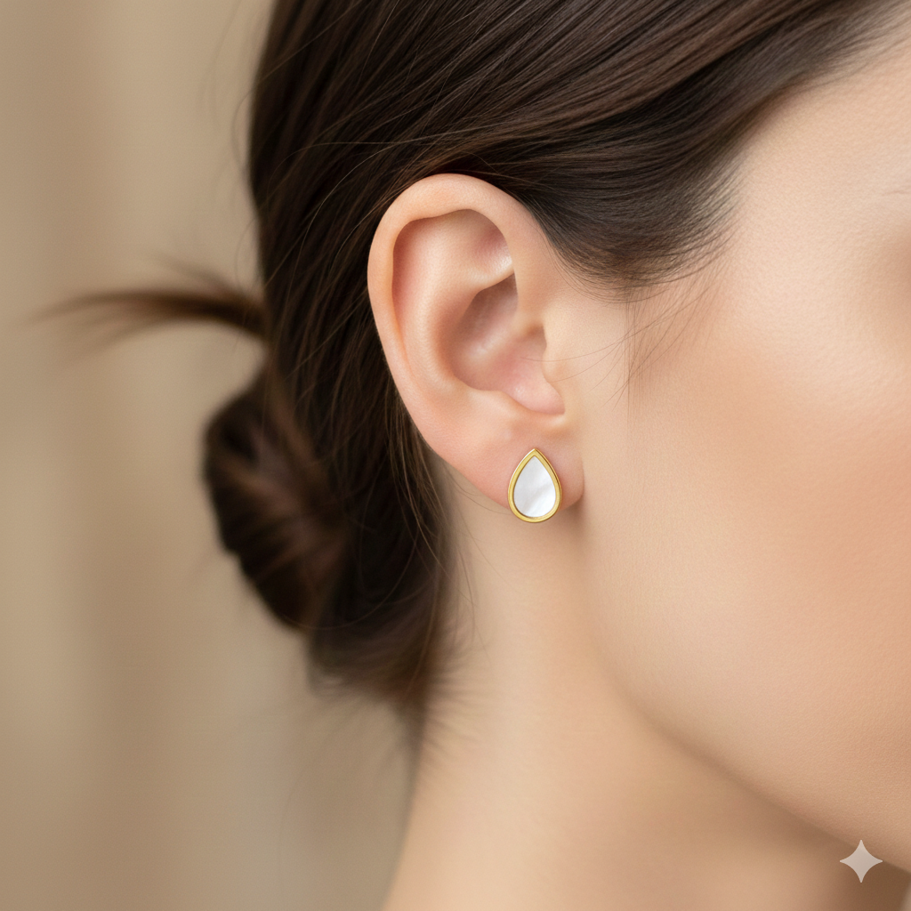 18K Real Gold White Droplet Earrings - Earrings - Embellish Gold